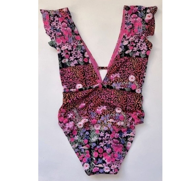 New Free People BETH RICHARDS Sophia One Piece Swimsuit $280 L Black Garden - Picture 9 of 9